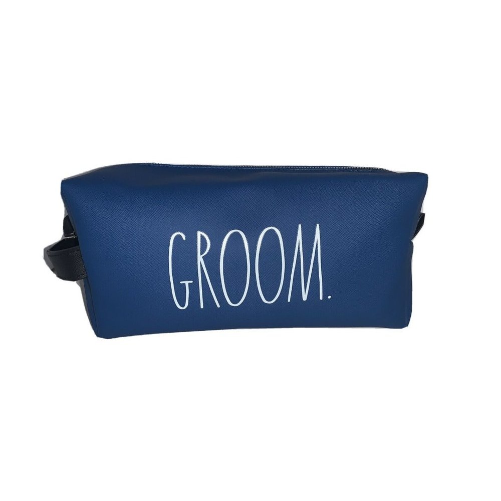 Rae Dunn Blue Black Toiletry Bag GROOM Zipper Men Bathroom Shower Accessory